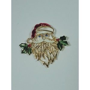 Jonette Vintage 1980s-90s Christmas Pin JJ Artifacts Brooch Santa Rhinestone Eye